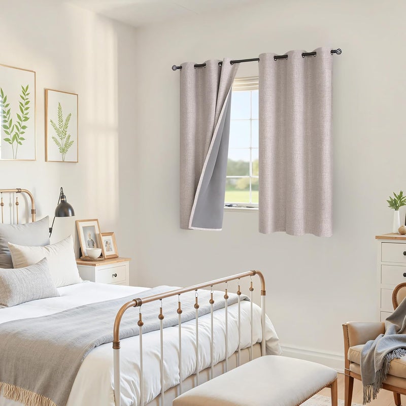 YoungsTex Short Linen Blackout Curtains 45 Inch Length for Bedroom, Full Room Darkening Linen Textured Window Drapes Thermal Insulated Panels, 2 Panels, 42 X 45 Inch, Beige - Image 3